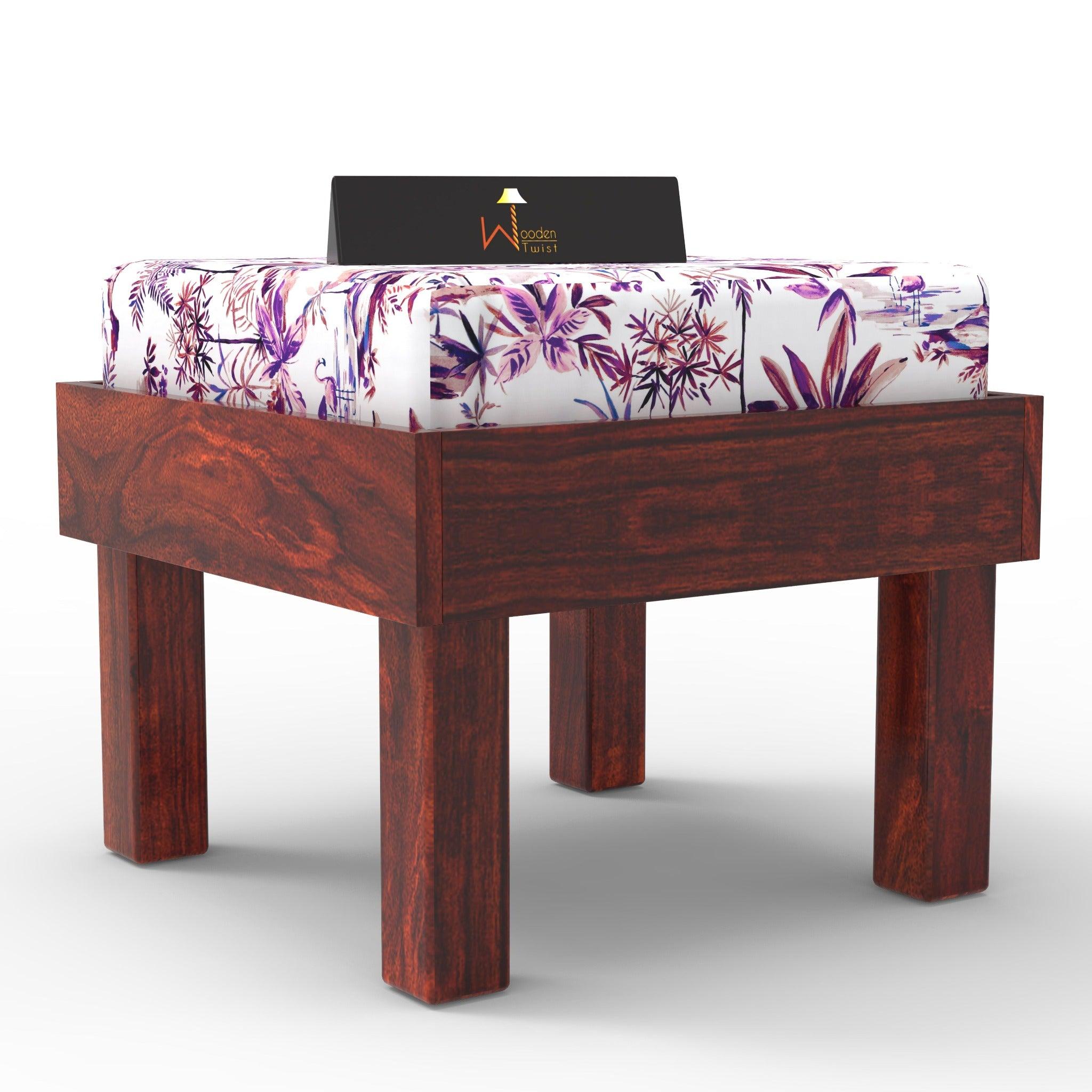 Reposa Floral Print Wooden Cushioned Stool (Sheesham Wood) - WoodenTwist