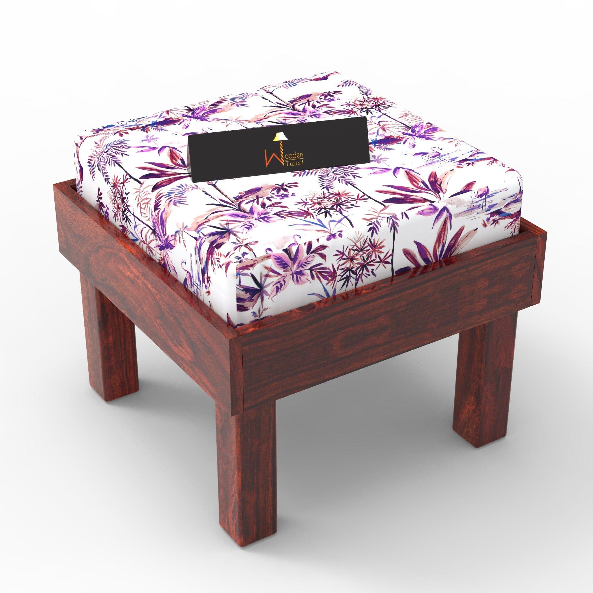 Reposa Floral Print Wooden Cushioned Stool (Sheesham Wood) - WoodenTwist