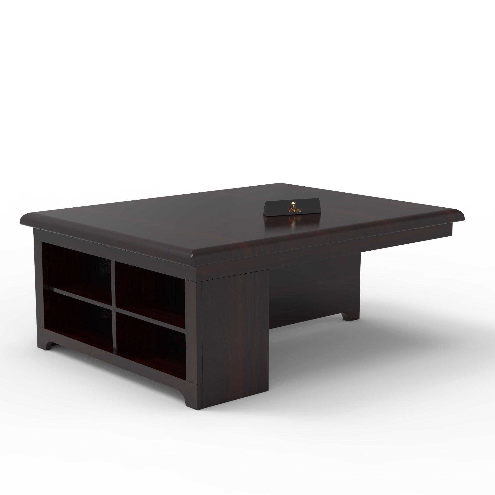 Esto Teak Wood Coffee Table Set With Side Storage - WoodenTwist