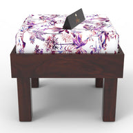 Reposa Floral Print Wooden Cushioned Stool (Sheesham Wood) - WoodenTwist