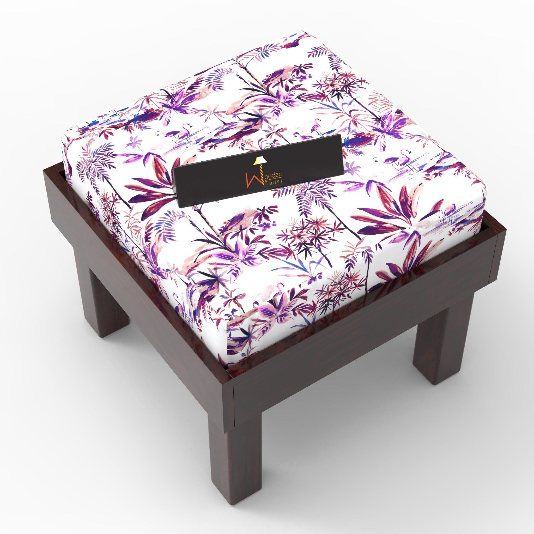 Reposa Floral Print Wooden Cushioned Stool (Sheesham Wood) - WoodenTwist