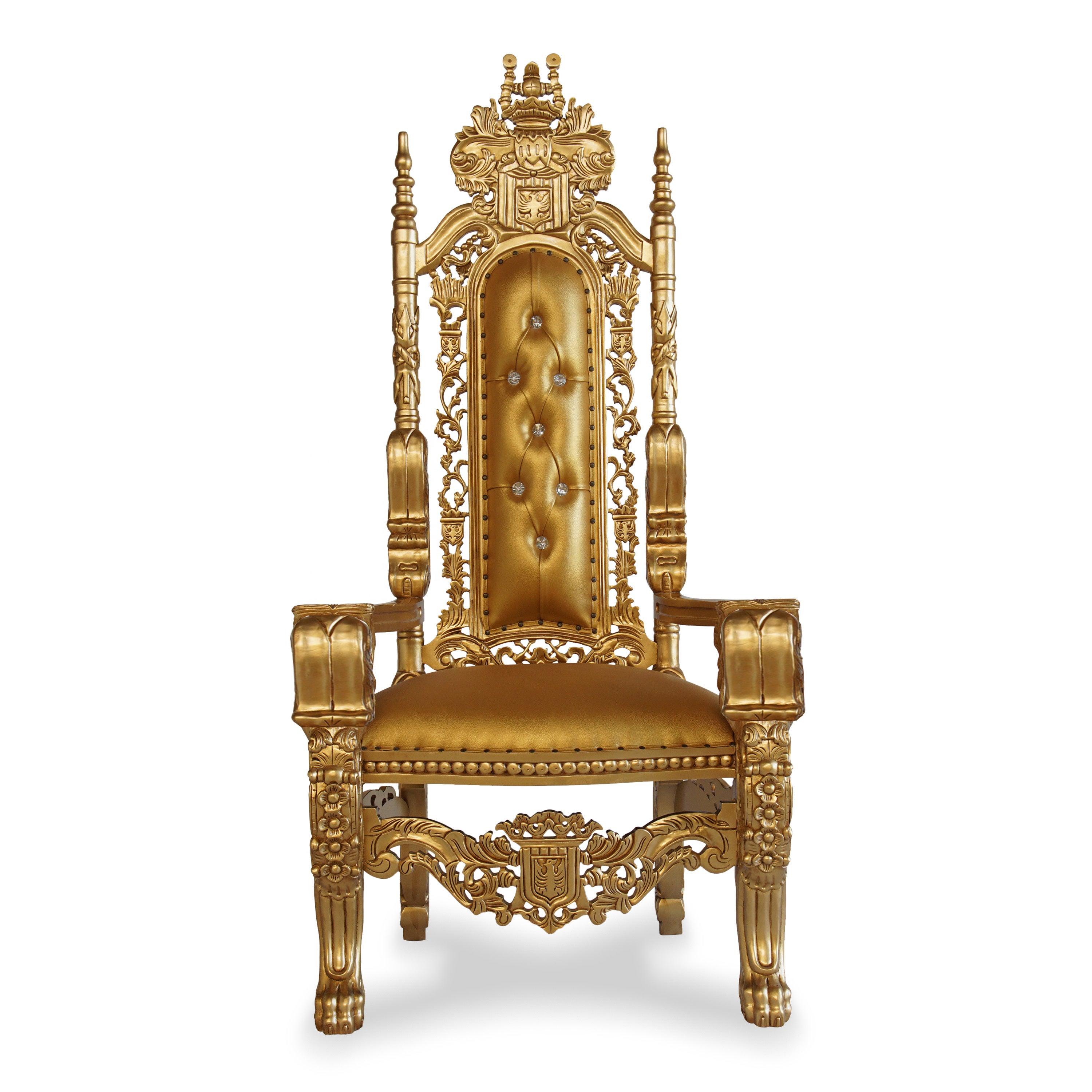 Luxurious High Back Throne Chair (Golden) - WoodenTwist