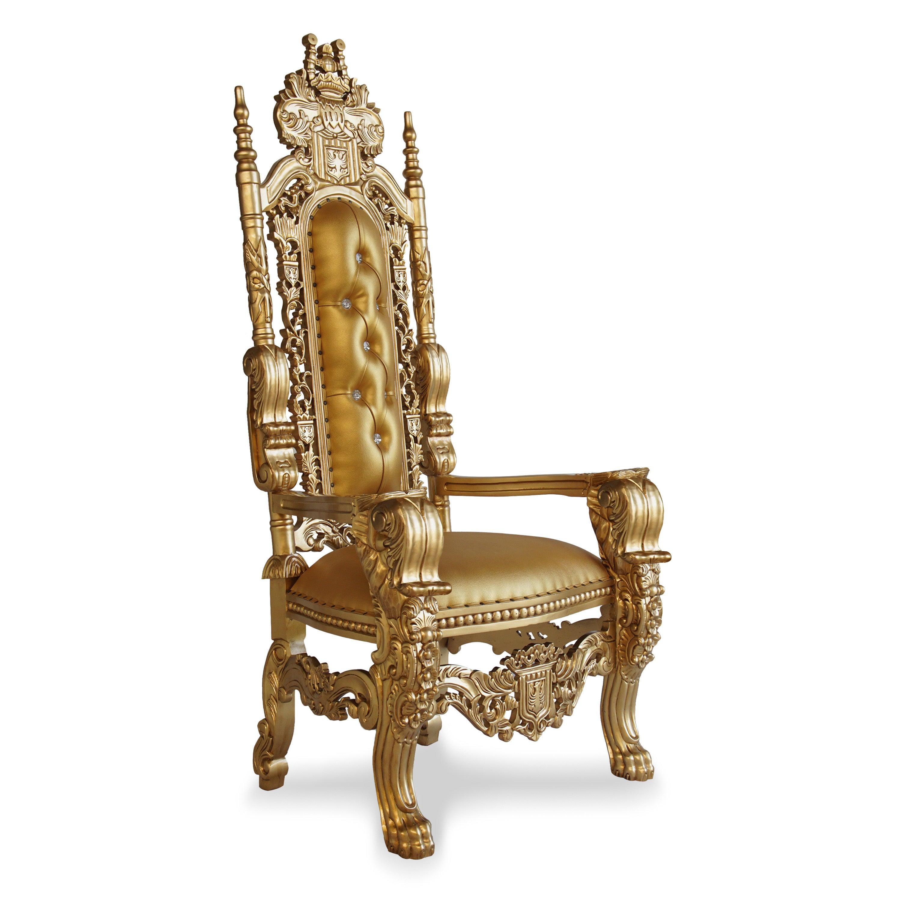 Luxurious High Back Throne Chair (Golden) - WoodenTwist