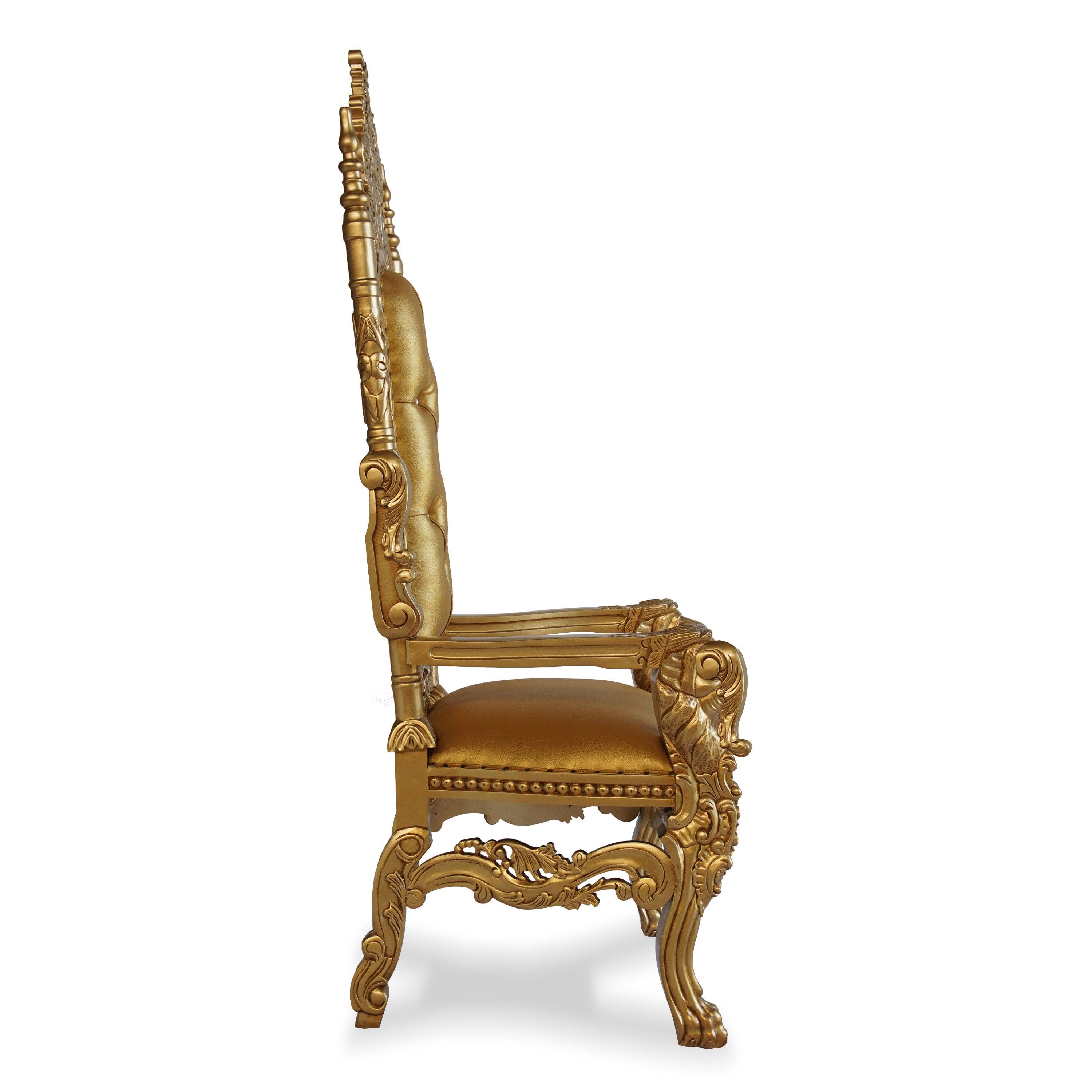 Luxurious High Back Throne Chair (Golden) - WoodenTwist