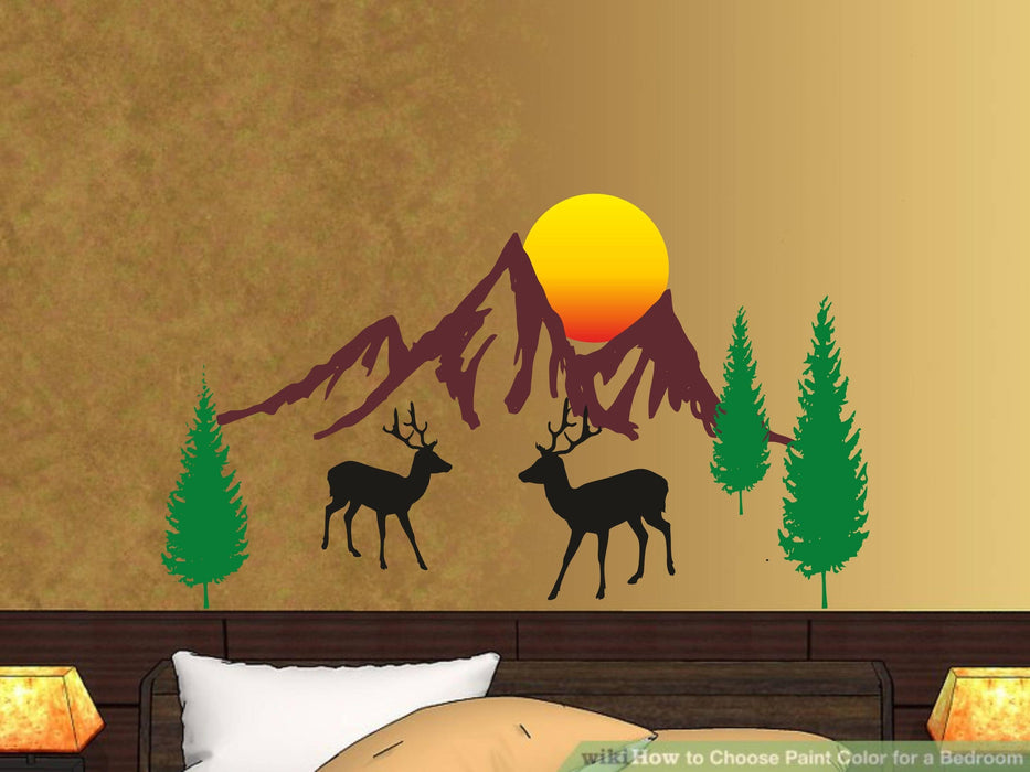 Mountain View With Dear Decorative Wall Sticker - WoodenTwist