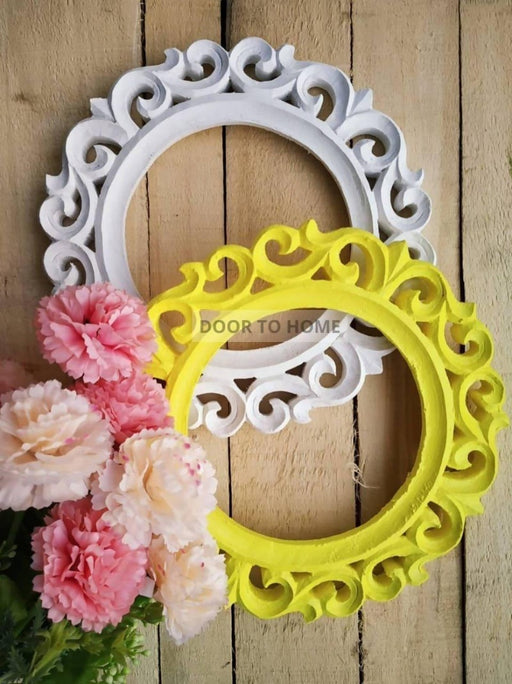 White and Yellow Round Shaped Wall Decorative Frames - WoodenTwist