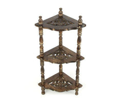 Wooden Mini corner rack side table carved end table - WoodenTwist