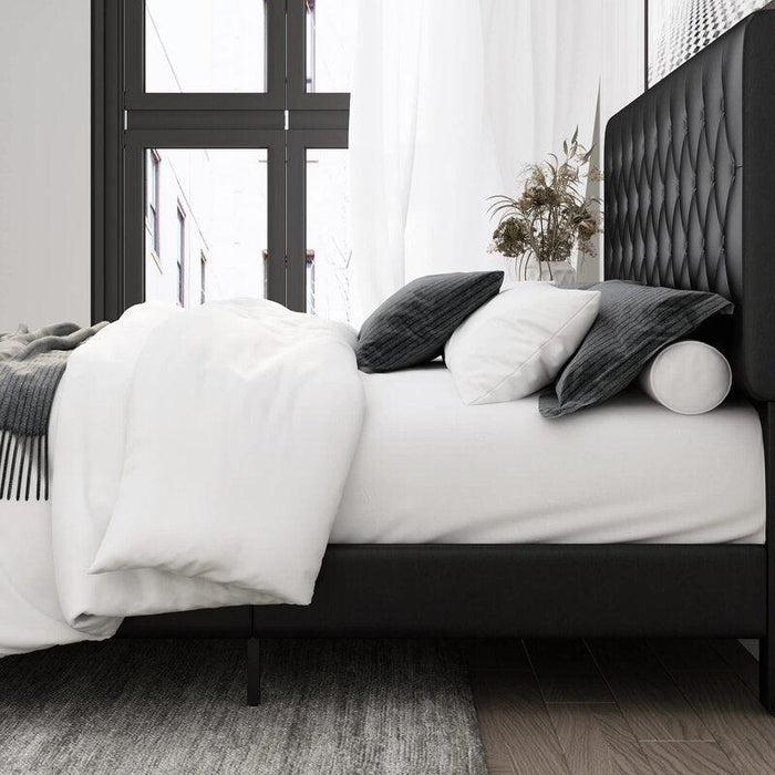 Modern Platform Queen Size Bed (Teak Wood, Black) - WoodenTwist