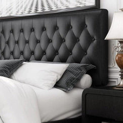 Modern Platform Queen Size Bed (Teak Wood, Black) - WoodenTwist