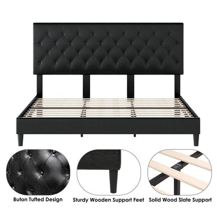 Modern Platform Queen Size Bed (Teak Wood, Black) - WoodenTwist