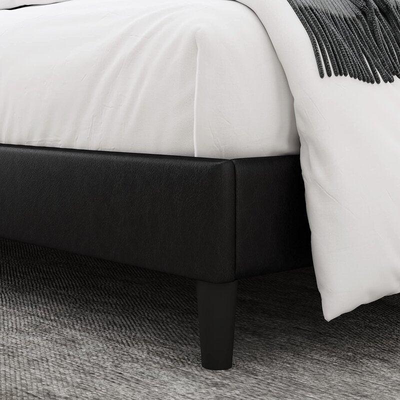 Modern Platform Queen Size Bed (Teak Wood, Black) - WoodenTwist