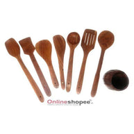 Wooden Kitchen Spoon Set of 8 with Barrel Shaped Stand - close-up view
