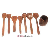 Wooden Kitchen Spoon Set of 8 with Barrel Shaped Stand - styled view