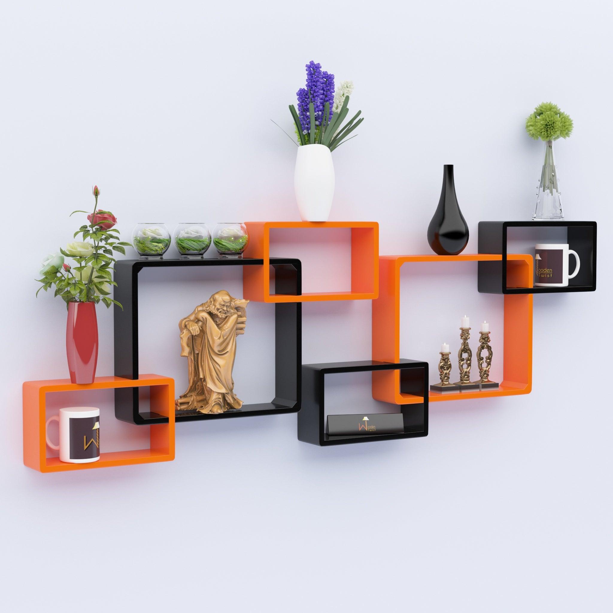 Wooden Intersecting Wall Shelves (Set of 6) - WoodenTwist