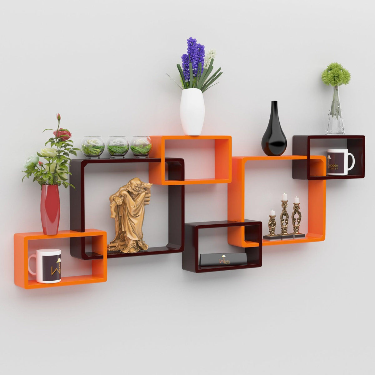 Wooden Intersecting Wall Shelves (Set of 6) - WoodenTwist