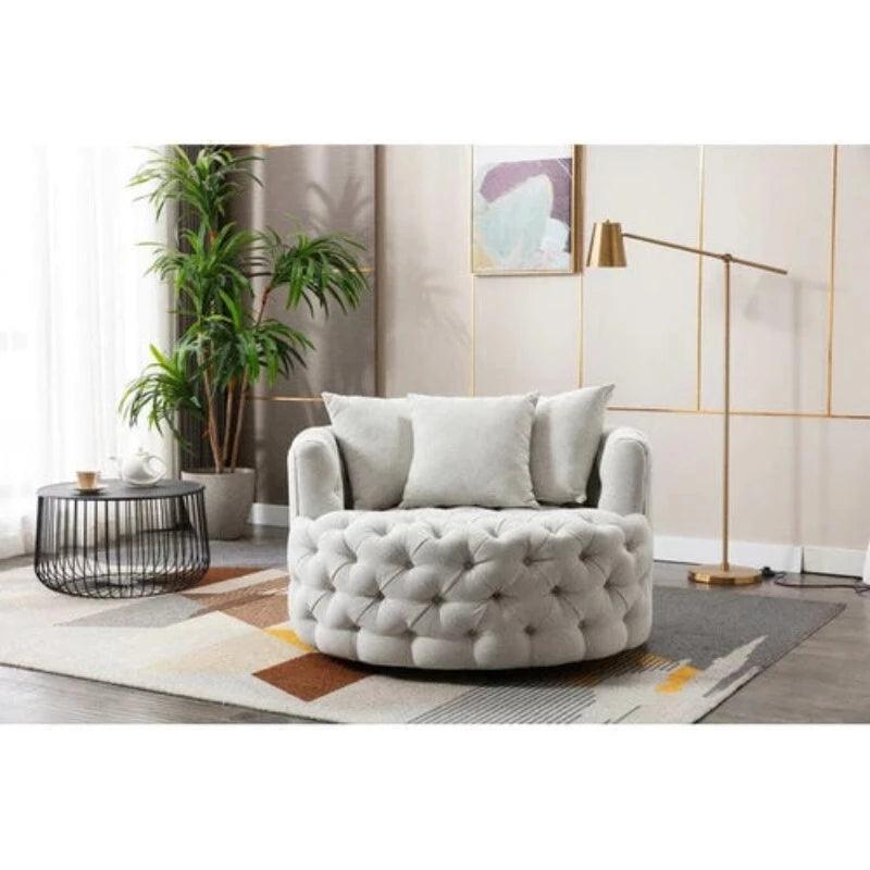 Madera Handmade Wide Tufted Barrel Arm Chair - WoodenTwist
