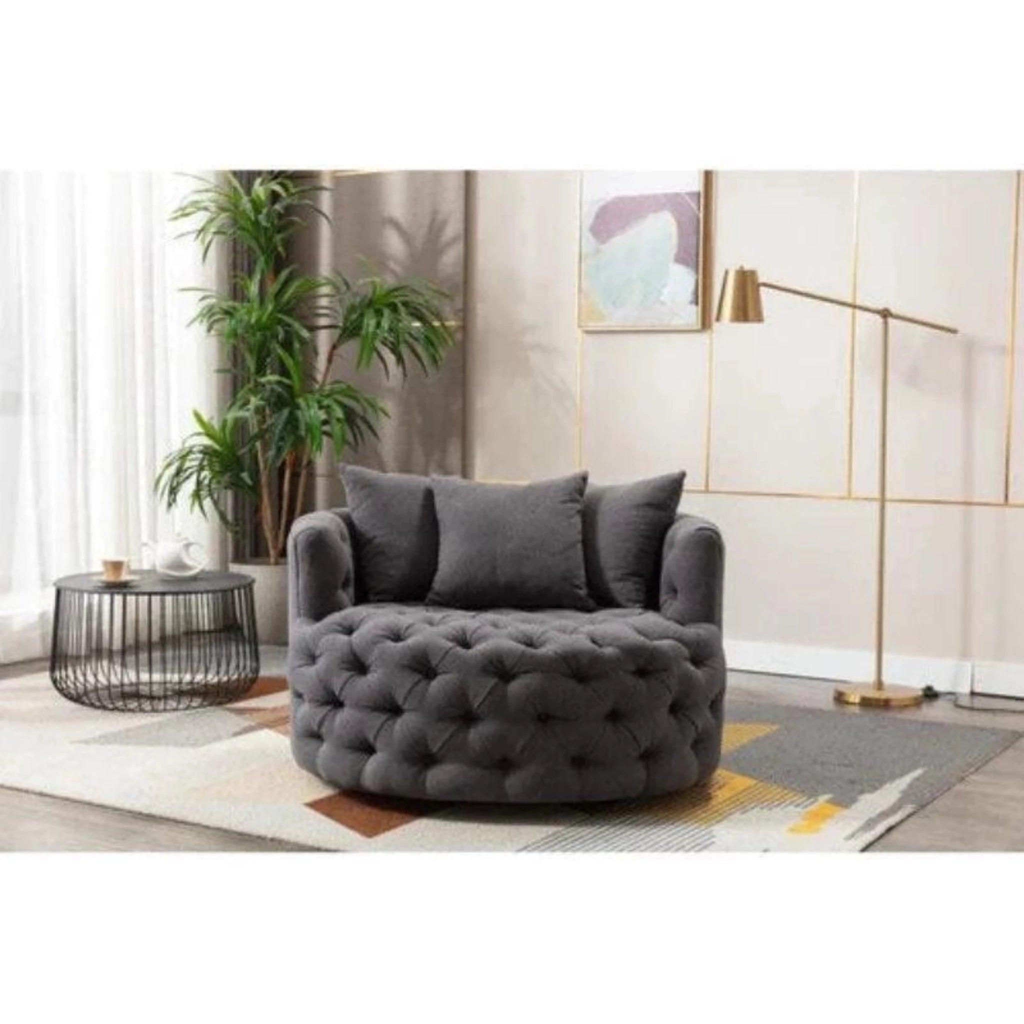 Madera Handmade Wide Tufted Barrel Arm Chair - WoodenTwist