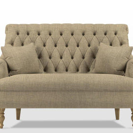 Premium Compact 2 Seater Sofa With Legs In Teak Finish With Cushions - WoodenTwist