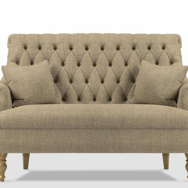 Premium Compact 2 Seater Sofa With Legs In Teak Finish With Cushions - WoodenTwist