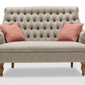 Premium Compact 2 Seater Sofa With Legs In Teak Finish With Cushions - WoodenTwist
