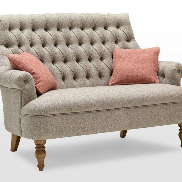 Premium Compact 2 Seater Sofa With Legs In Teak Finish With Cushions - WoodenTwist