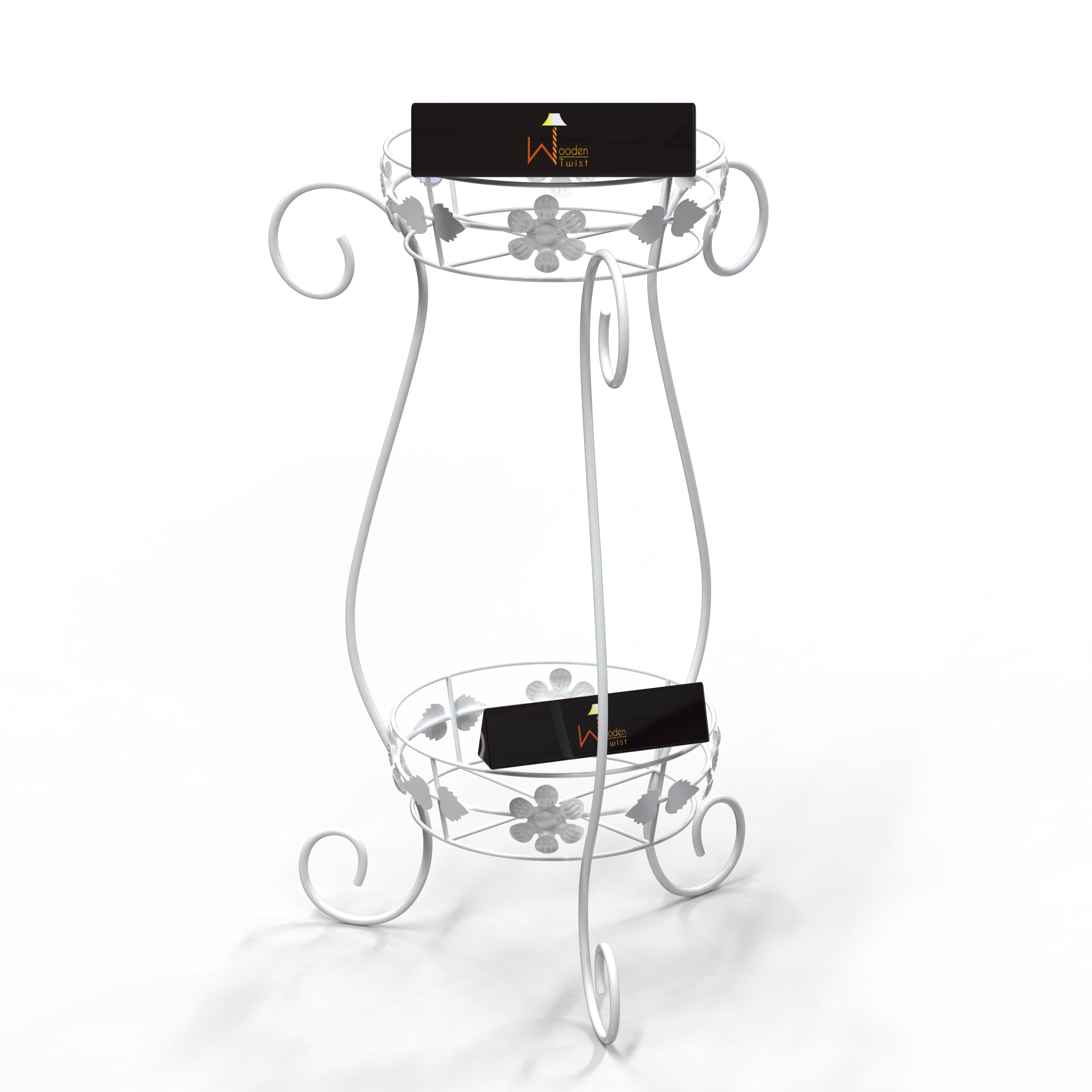 Metal Flower Pot Stand‎ (White) - WoodenTwist