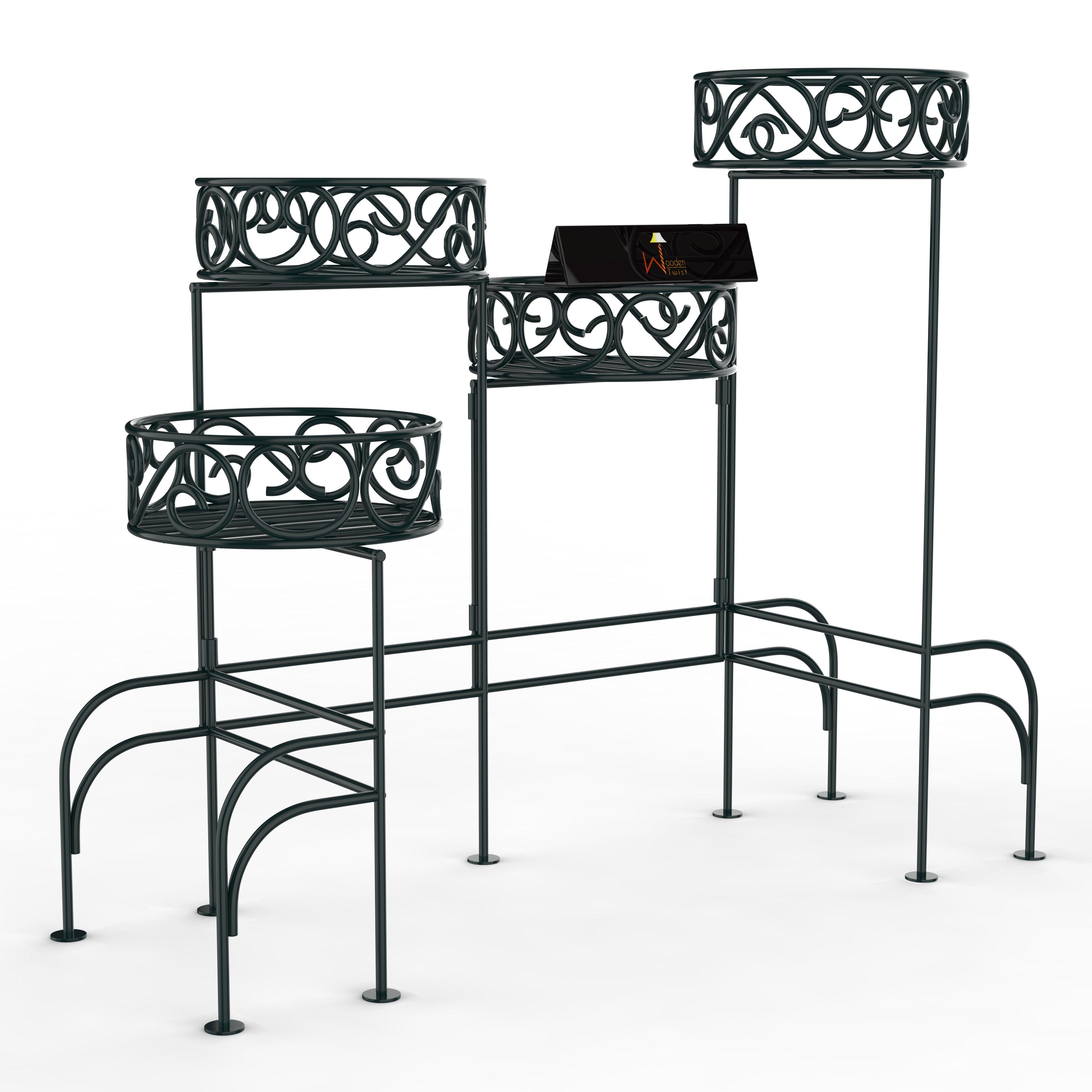 Modern Design Four-Tier Planter Stand Wrought Iron (Black) - WoodenTwist