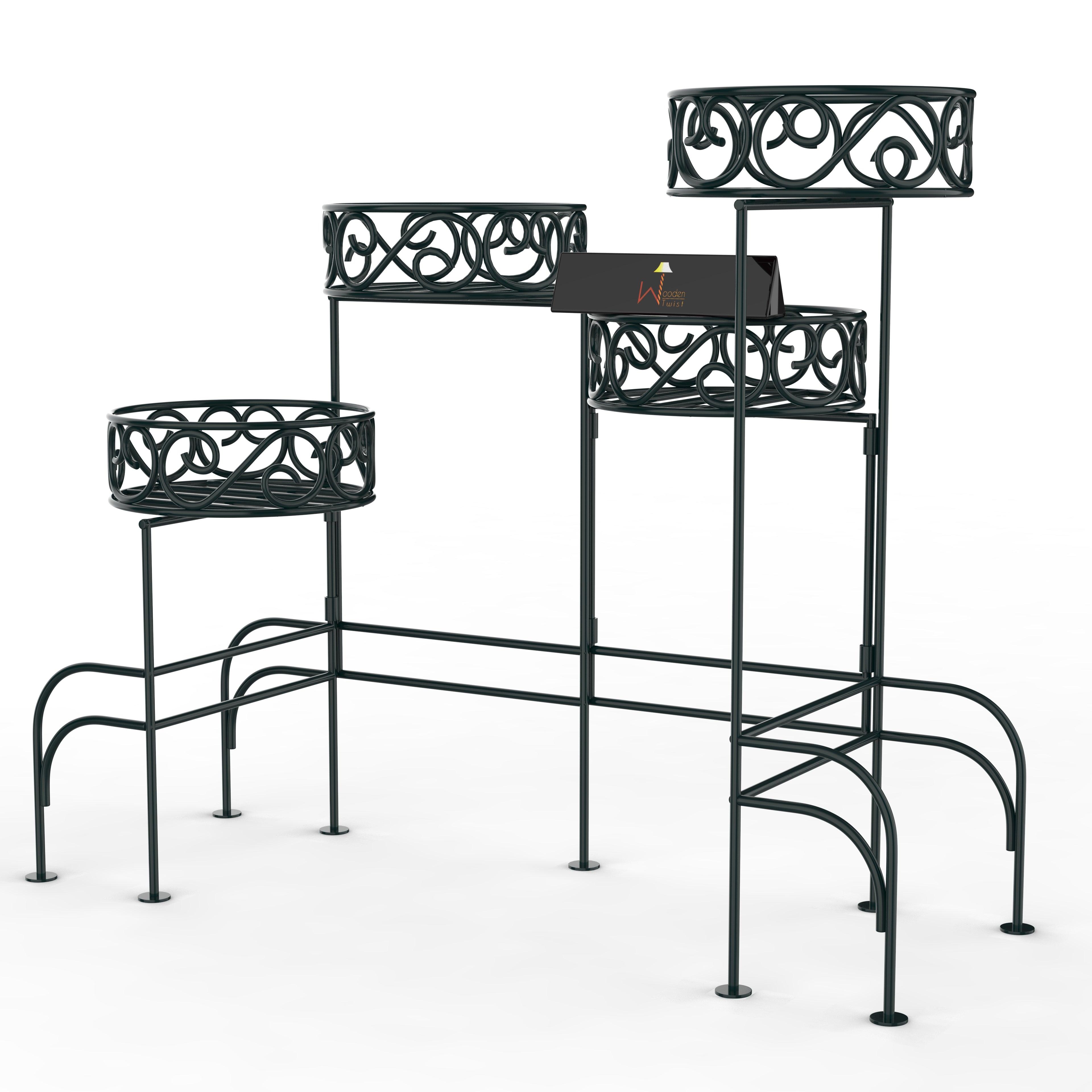 Modern Design Four-Tier Planter Stand Wrought Iron (Black) - WoodenTwist