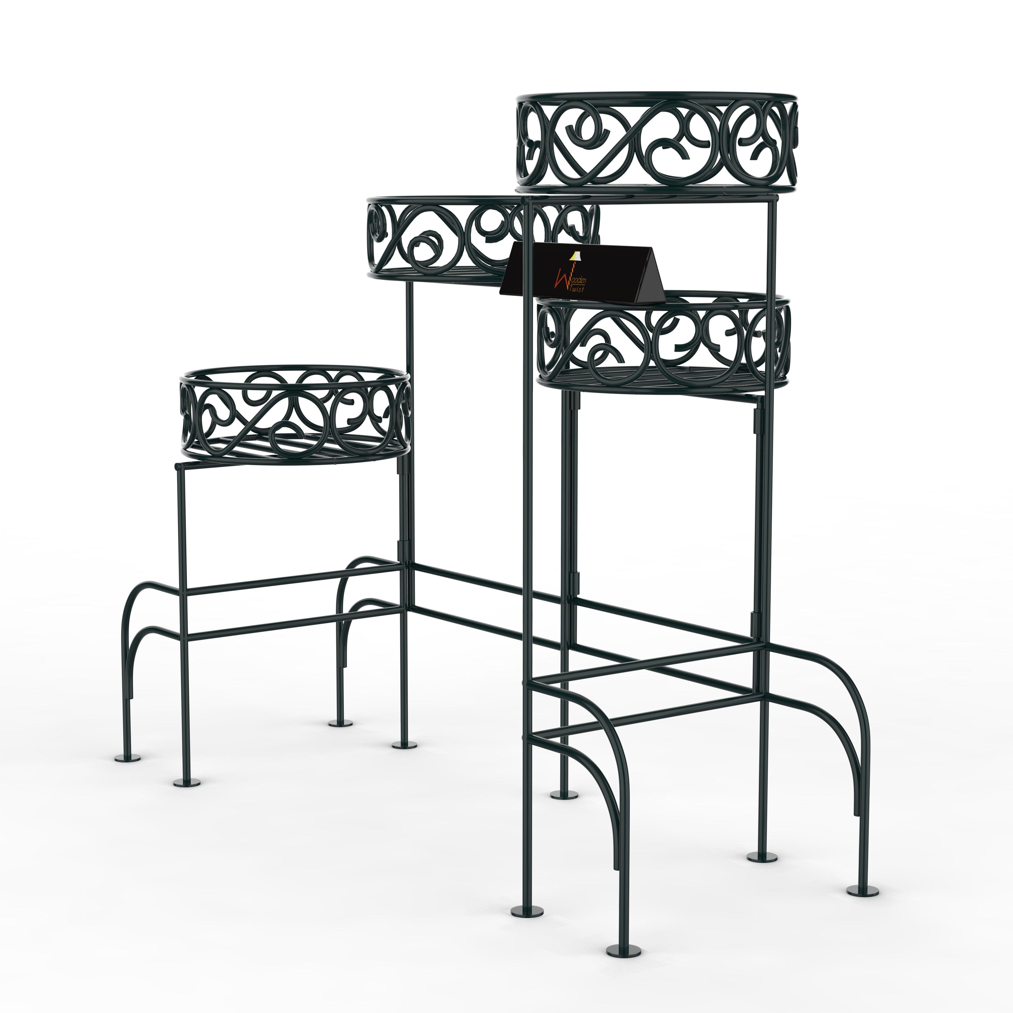 Modern Design Four-Tier Planter Stand Wrought Iron (Black) - WoodenTwist