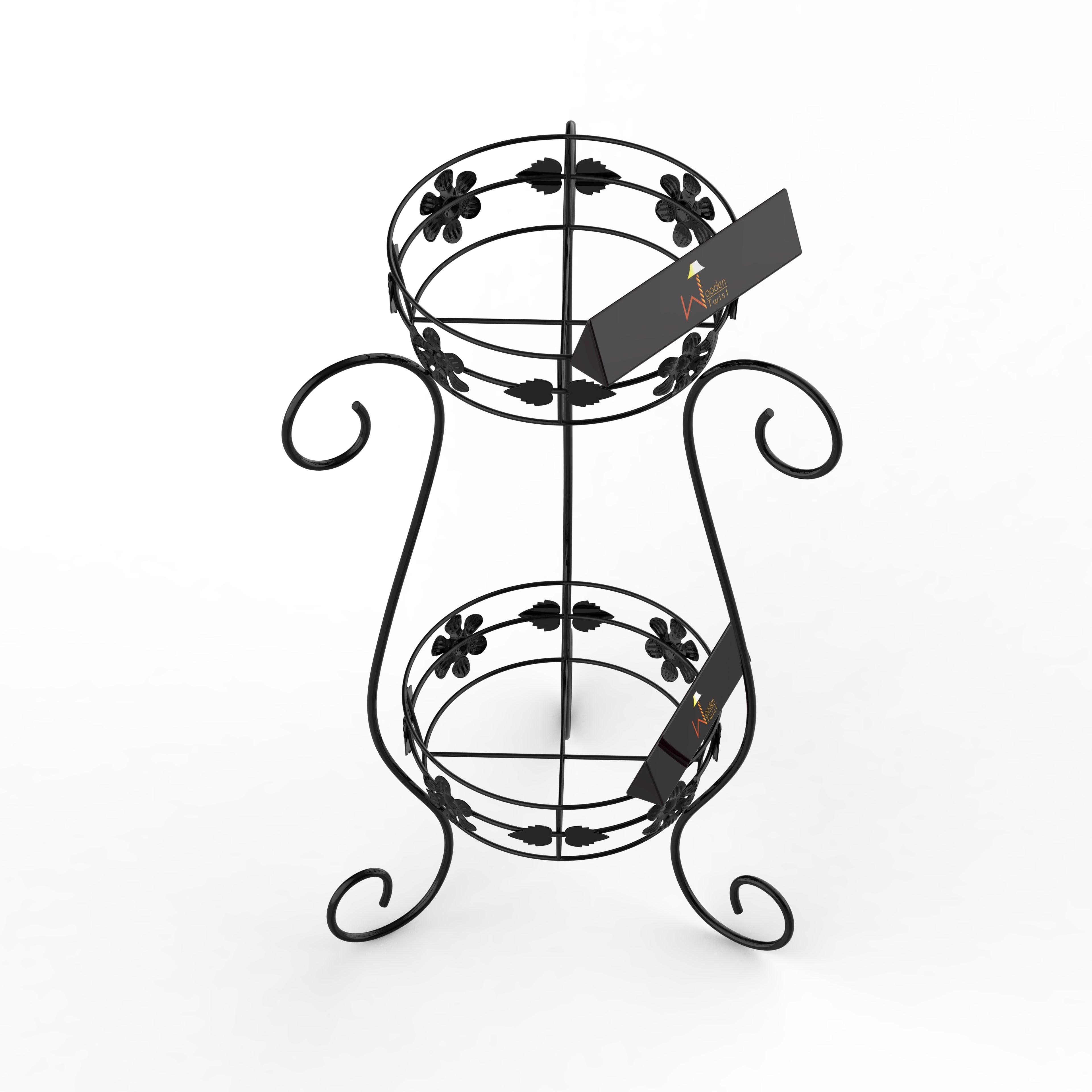 Metal Flower Pot Stand‎ (Black) - WoodenTwist