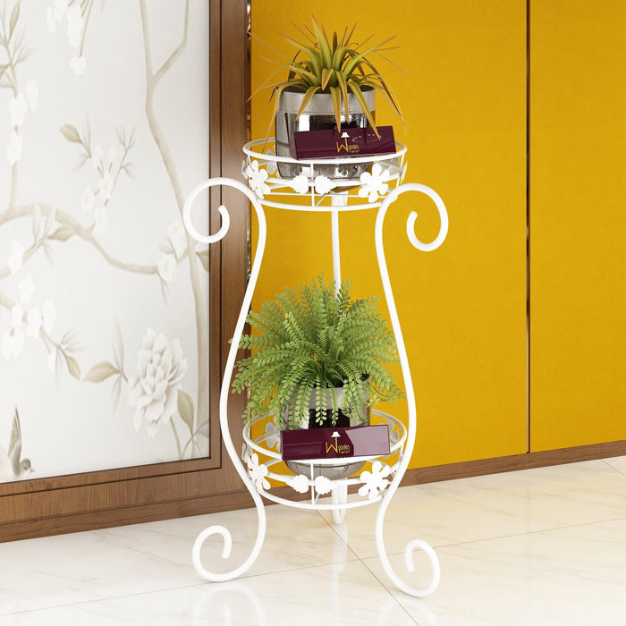 Metal Flower Pot Stand‎ (White) - WoodenTwist