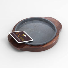 Medium Sized Sizzler Serving Platter With Wooden Base in Premium Sheesham - WoodenTwist