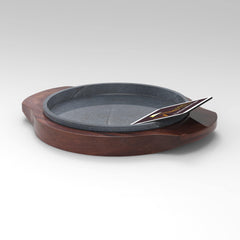 Medium Sized Sizzler Serving Platter With Wooden Base in Premium Sheesham - WoodenTwist