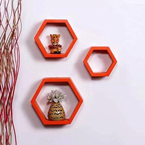 Hexagonal Shape Wooden Floating Wall Shelves Set of 3 - WoodenTwist