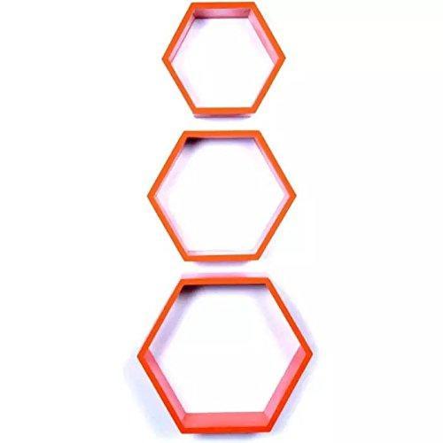 Hexagonal Shape Wooden Floating Wall Shelves Set of 3 - WoodenTwist