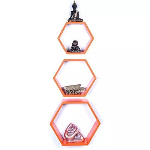 Hexagonal Shape Wooden Floating Wall Shelves Set of 3 - WoodenTwist