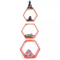 Hexagonal Shape Wooden Floating Wall Shelves Set of 3 - WoodenTwist