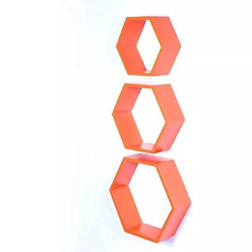 Hexagonal Shape Wooden Floating Wall Shelves Set of 3 - WoodenTwist