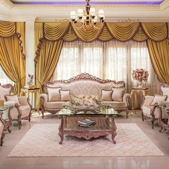 Royal Carved Sofa Set with Table In Teak Wood (Maharaja Style) 7 Seater With Tables - WoodenTwist