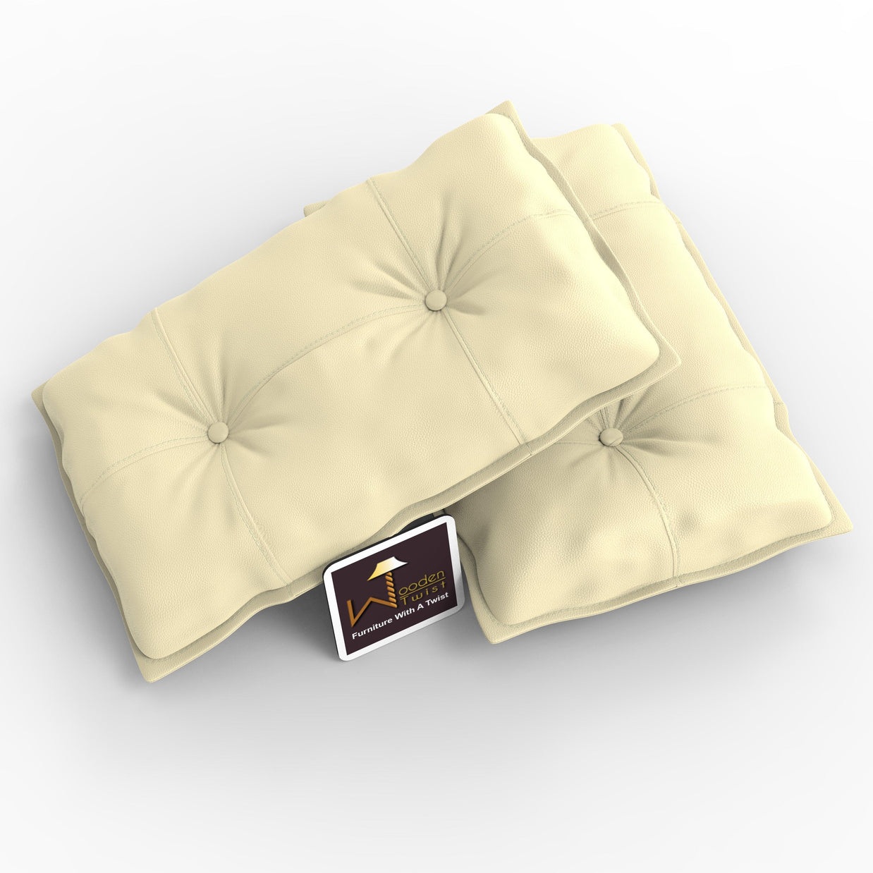 Fabrahome Button Tufted Rectangular Fiber Pillow Set of 2 ( Beige ) - WoodenTwist