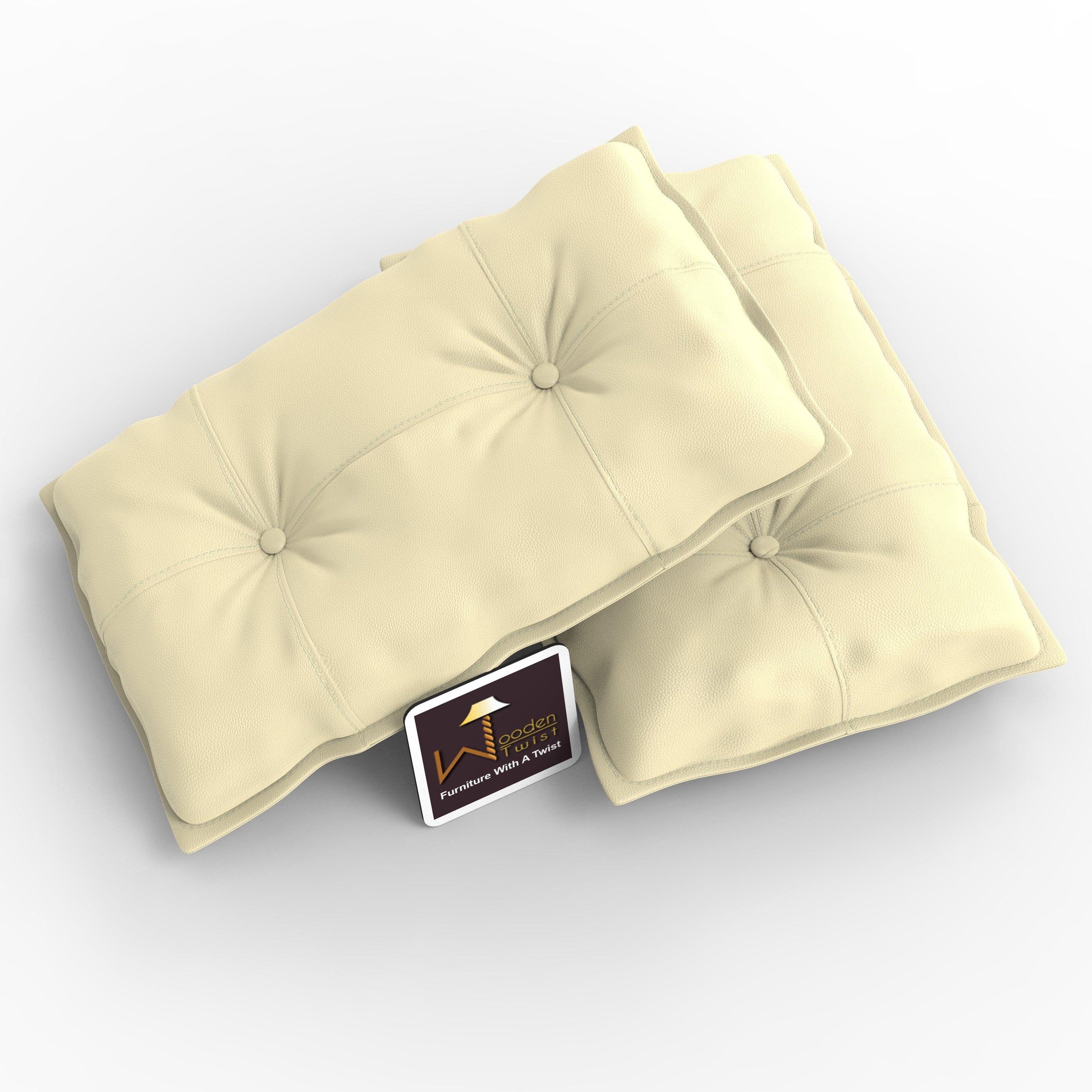 Fabrahome Button Tufted Rectangular Fiber Pillow Set of 2 ( Beige ) - WoodenTwist