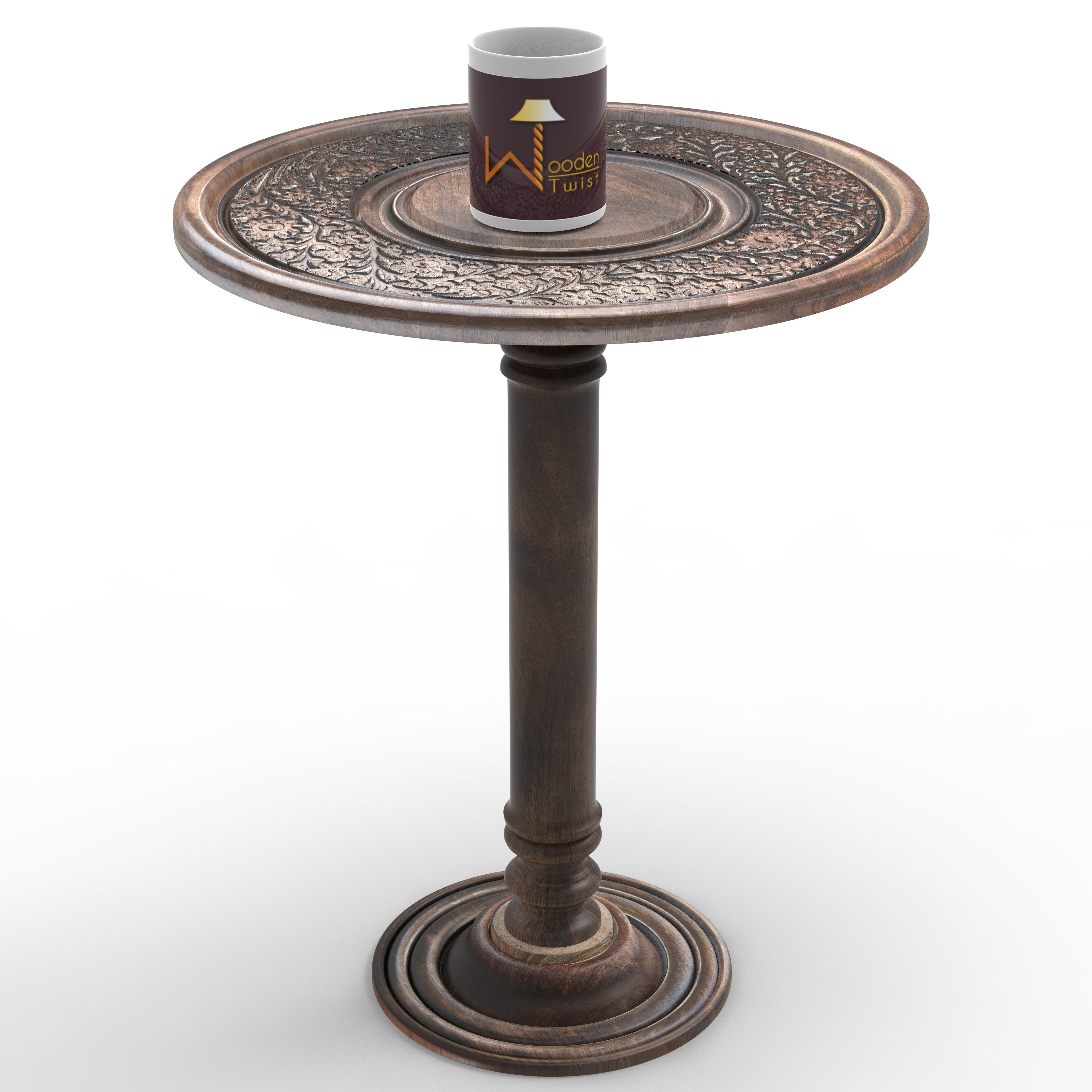 Wooden Twist Sculpte Hand Carved Solid Wood End Table - WoodenTwist