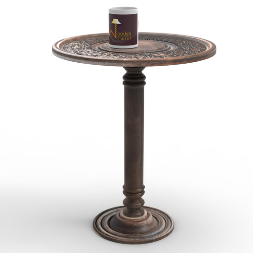 Wooden Twist Sculpte Hand Carved Solid Wood End Table - WoodenTwist