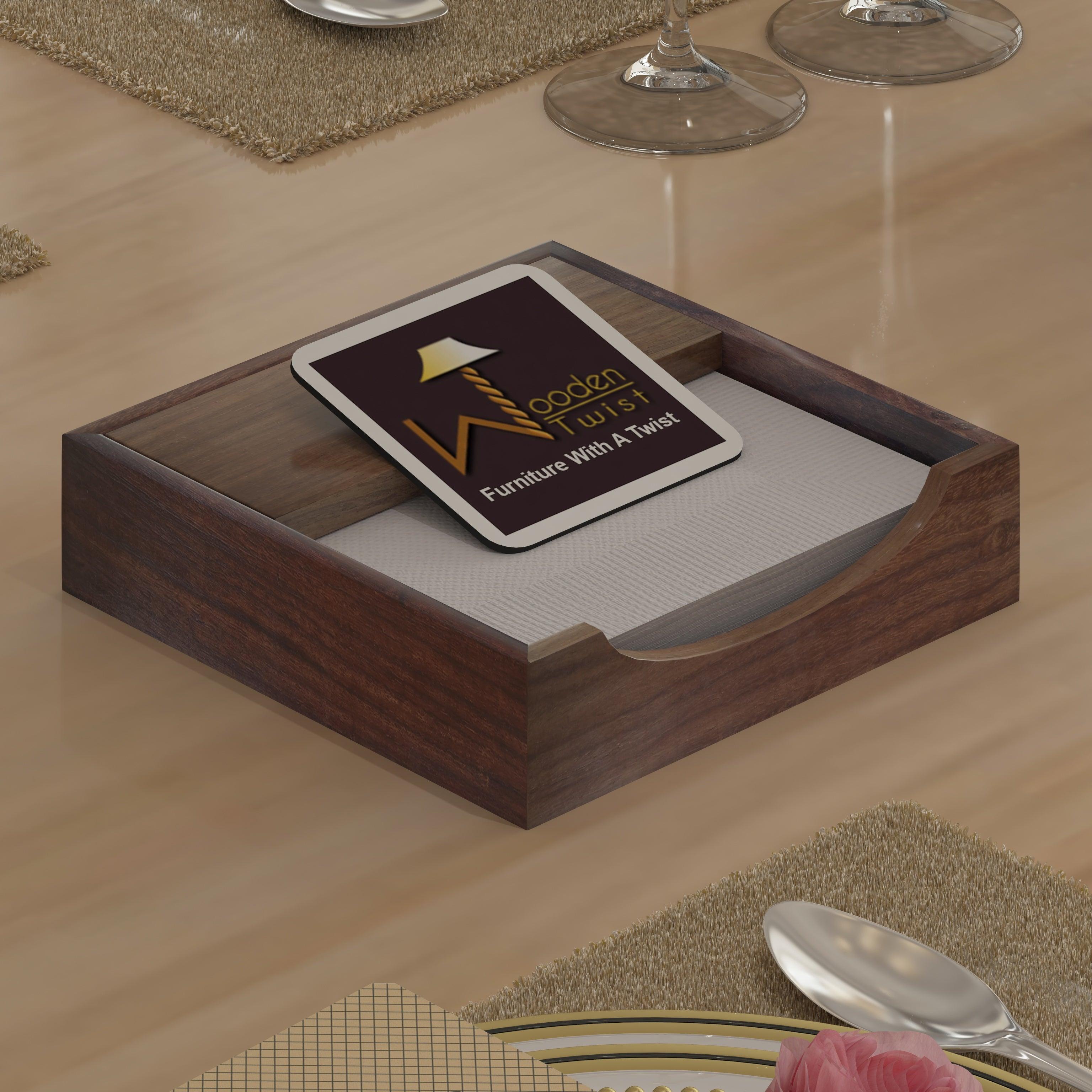 Square Plain Napkin Holder in Sheesham Wood - WoodenTwist