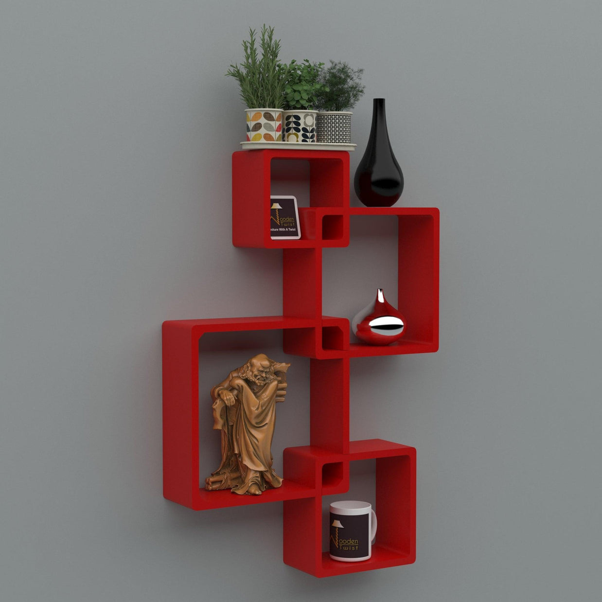 Rafuf Intersecting Floating Wall Shelves Set of 4 in Red