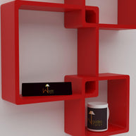 Rafuf Intersecting Floating Wall Shelves in Red, front view