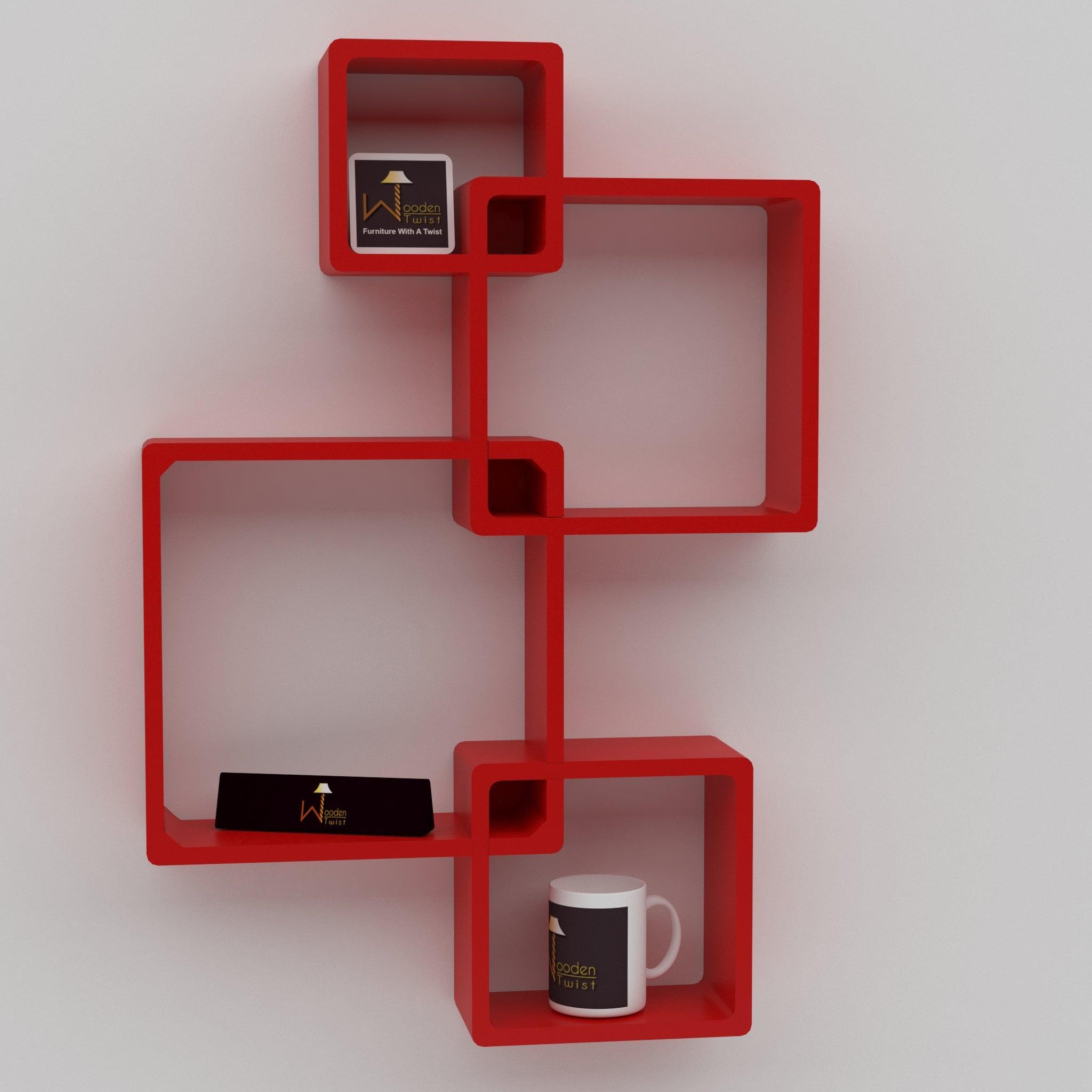 Rafuf Intersecting Floating Wall Shelves in Red, angled view
