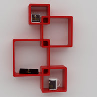 Rafuf Intersecting Floating Wall Shelves in Red, angled view