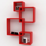 Rafuf Intersecting Floating Wall Shelves in Red holding books