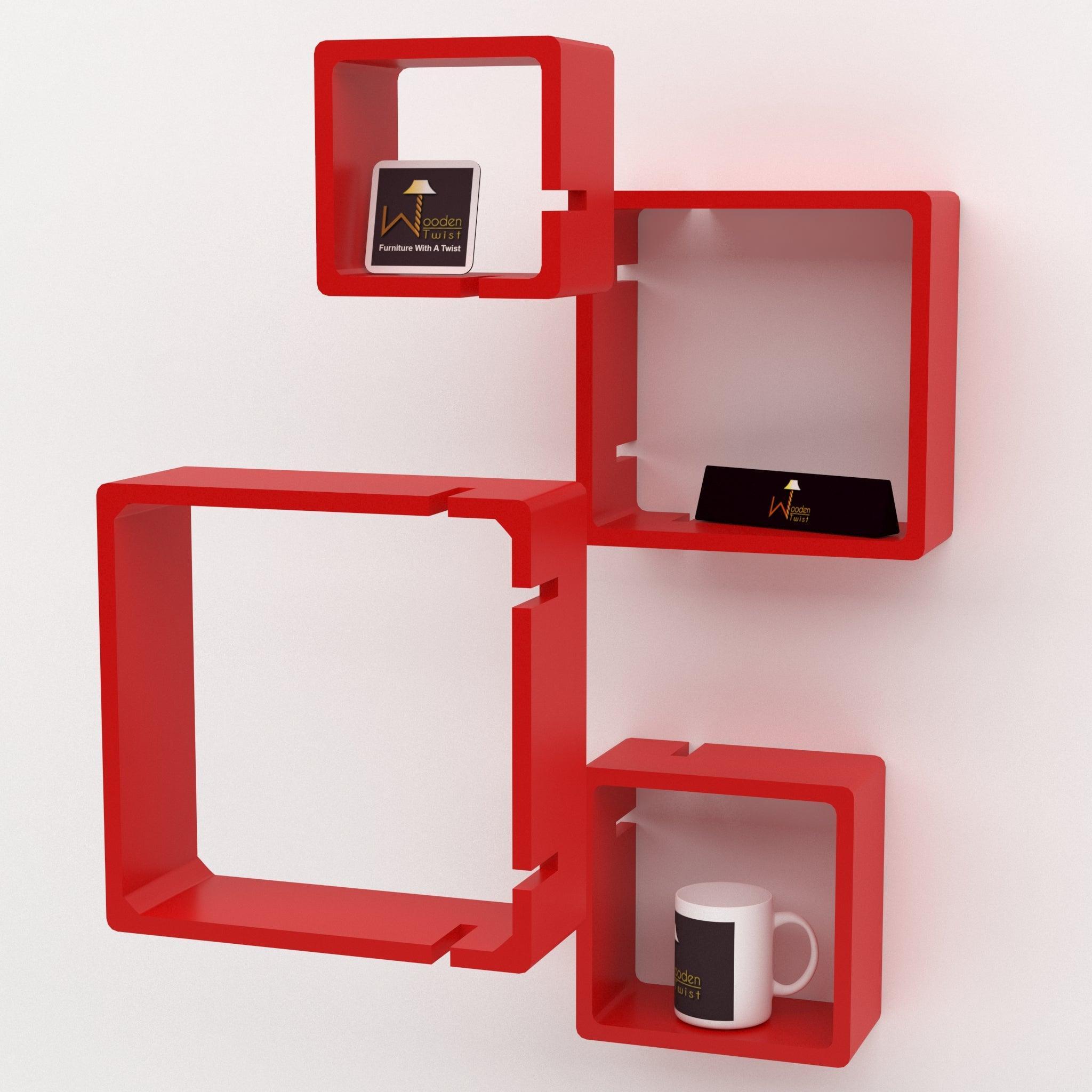 Rafuf Intersecting Floating Wall Shelves in Red, close up detail